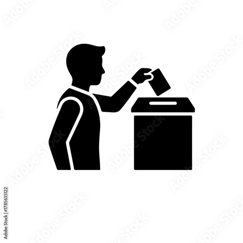 icon silhouette of a young person casting a ballot into a voting box. Represents the importance of youth political participation, voting rights, and the future of leadership in achieving the SDGs 