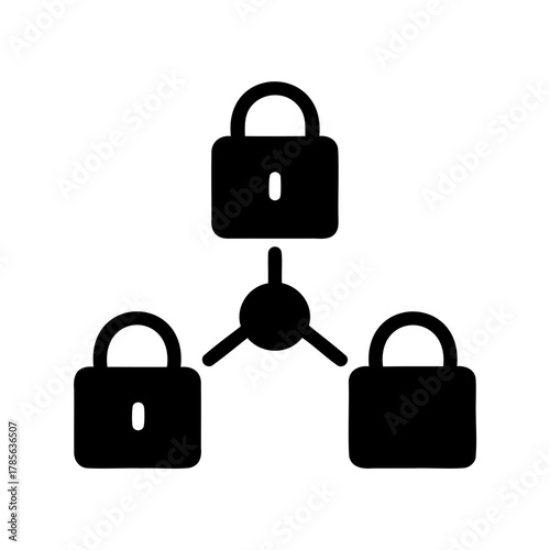 Distributed network security icon with connected padlocks Vector, illustration
