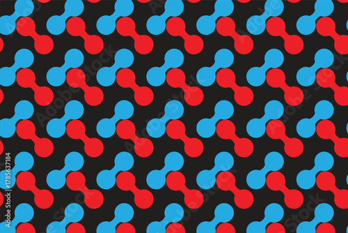 This image showcases a repeating tessellation of a stylized "dumbbell" shape. The shapes are arranged in diagonal rows, alternating between red and blue. Each shape consists of two rounded ends 