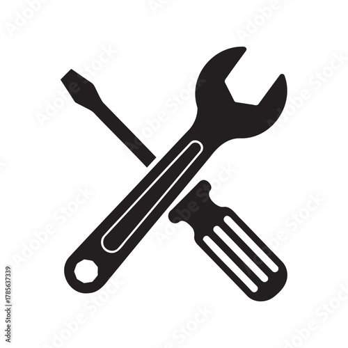 Crossed wrench and screwdriver icon representing tools and repair