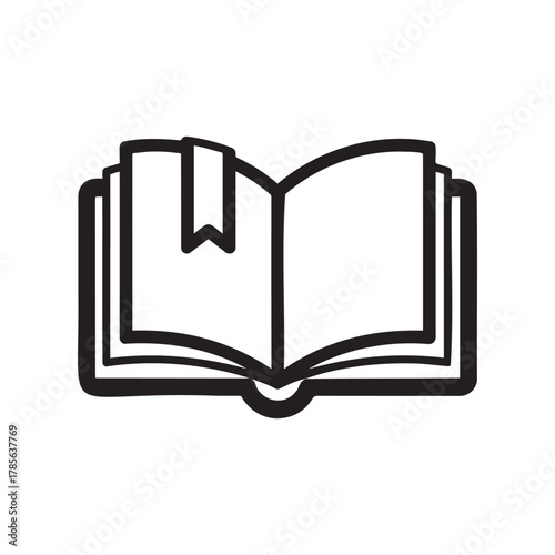 Open book with bookmark icon, symbol for knowledge, education, reading, literature