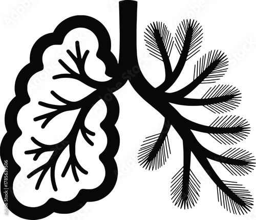 Stylized lungs icon respiratory system branching bronchi healthy organ outline