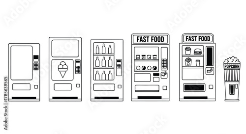Vending machines with snacks and drinks for sale illustration