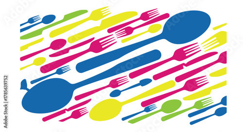 Colorful cutlery pattern background forks spoons knives design art
