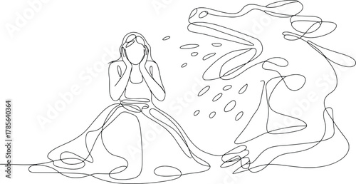 Fairy tale princess confronts mythical dragon in dramatic encounter drawn in simple outline style