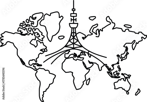 World map landmark tower global travel landmark concept art