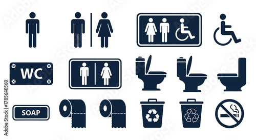 Restroom bathroom toilet wc signs vector illustration set design
