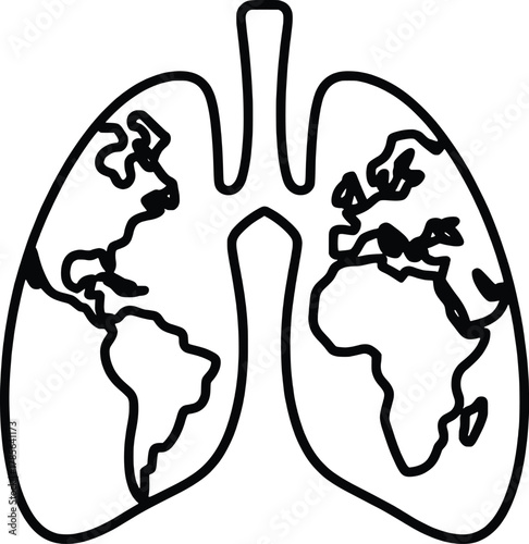 Conceptual art of earth maps inside human lungs symbolizing global health