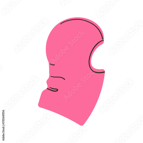 Balaclava SKI mask. Symbol of criminal and hacker. Also Equipment for special forces or winter sport. Pink color. Front view. Vector illustration Isolated on white background.