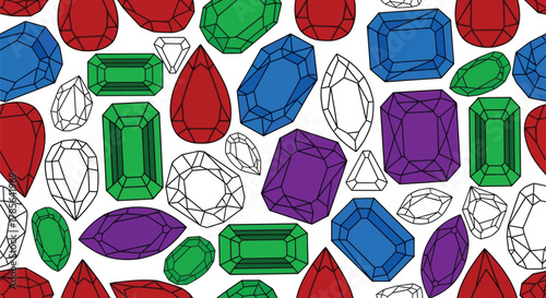 Colorful gems and diamonds pattern background for graphic design