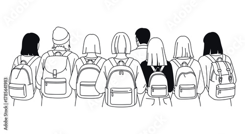 Back to school students with backpacks group vector illustration