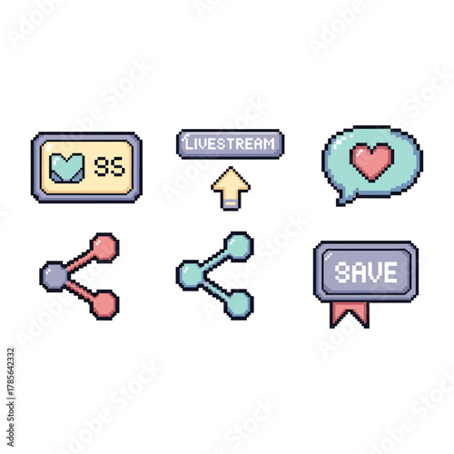 Vibrant pixel art social media icons capturing essential digital communication and online engagement elements for interactive platforms