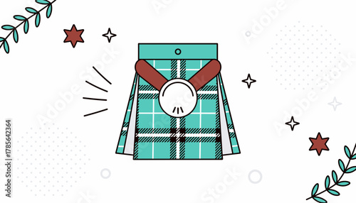 Stylish tartan kilt on white background for Hogmanay, New Year  
