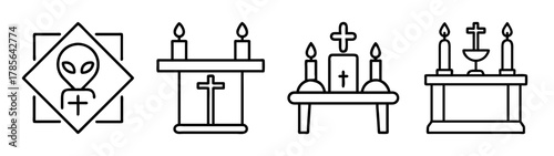 Religious and alien symbolism, spiritual altar icons vector set