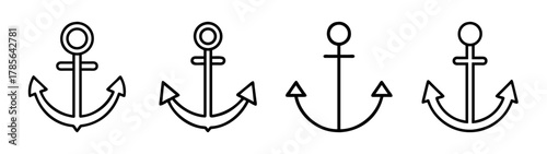 Set of four line art anchor icons representing nautical stability