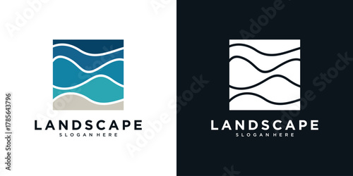 Ocean ​​landscape abstract design logo template