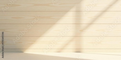 Sunlight Illuminates a Light Wooden Wall and Floor, Creating a Serene and Minimalist Background