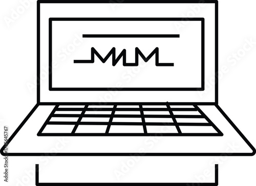 Laptop Line Art Illustration: Simple Black and White Vector Graphic of Computer with Keyboard and Screen Displaying MLM Diagram