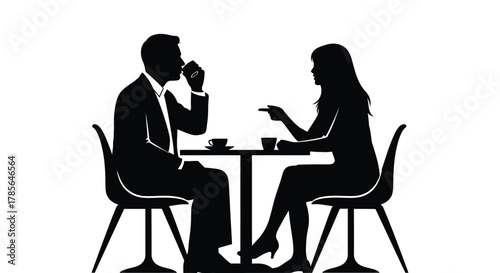 Silhouette couple coffee shop business meeting discussion vector