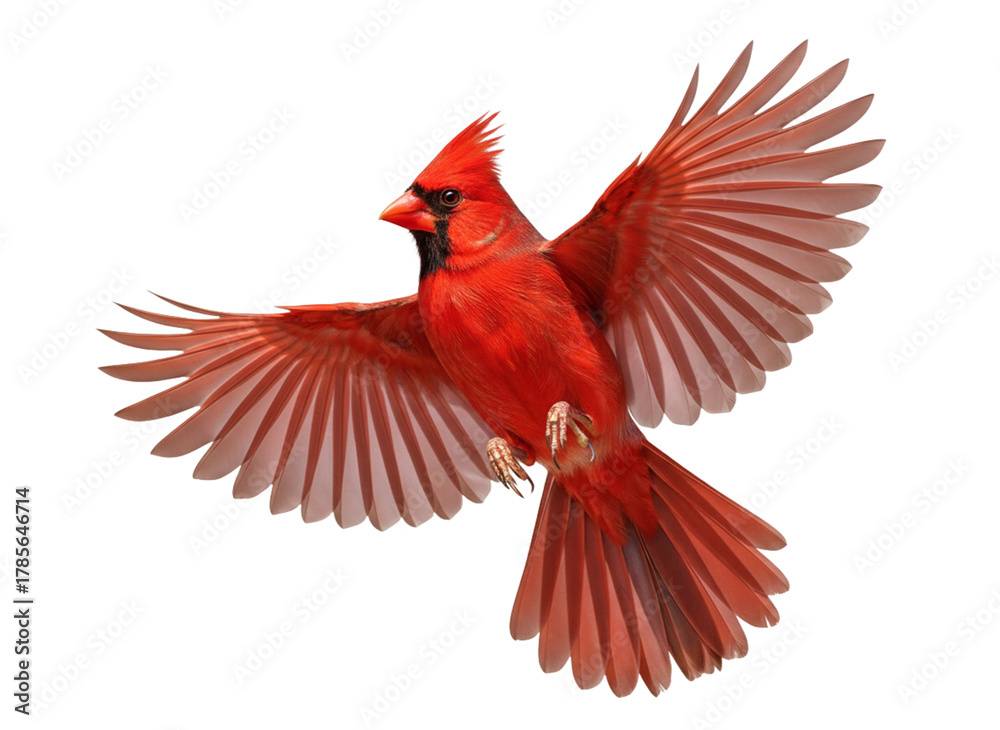Fototapeta premium Northern Cardinal in Flight with Wings Spread PNG