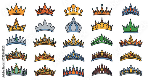 Royalty crowns vector collection princess queen tiara design set