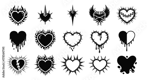 Heart tattoo designs vector set collection black and white art