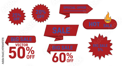 Sale offer discount promotion vector banner tag label sticker red