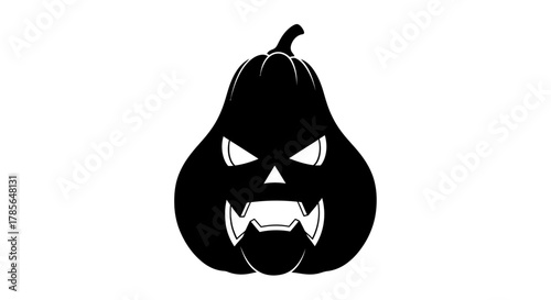 Scary black jack-o-lantern face with sharp teeth and glowing eyes