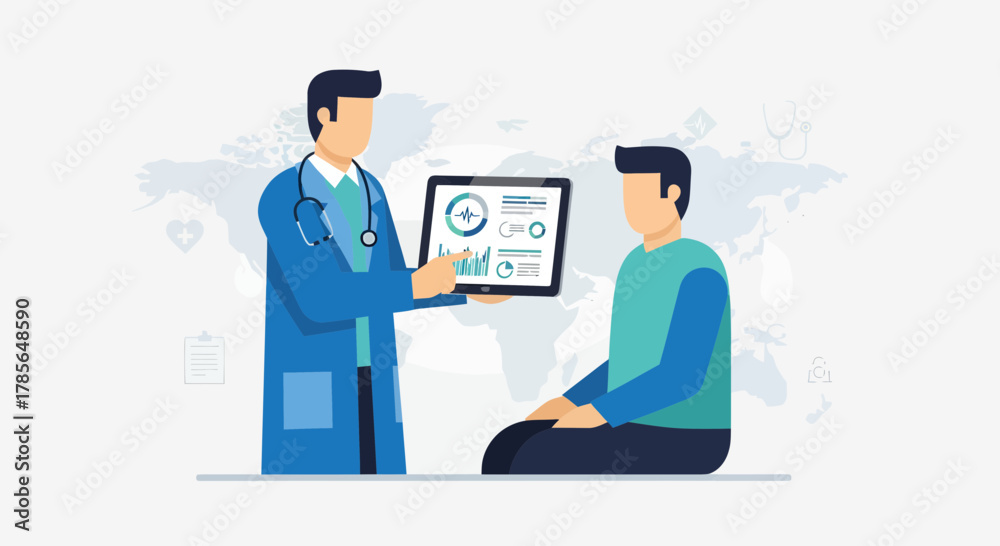 Fototapeta premium Medical Consultation Demonstrating Analysis of Patient's Health on a Digital Tablet