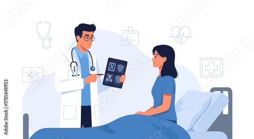 Medical Consultation: Doctor Explaining Radiology Results To A Patient In A Hospital