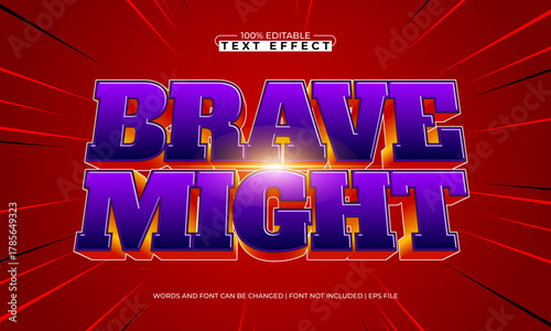 brave might editable hero text effect with strong metallic style