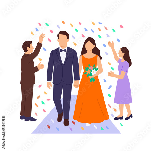 Throwing Flower Petals, guests showering blessings on couple