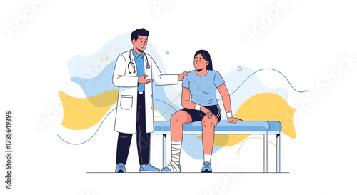 Medical Examination and Care for Athlete: Doctor Checking Injured Patient's Leg