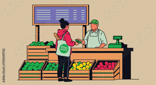 Zero waste shopping lifestyle eco friendly grocery store market