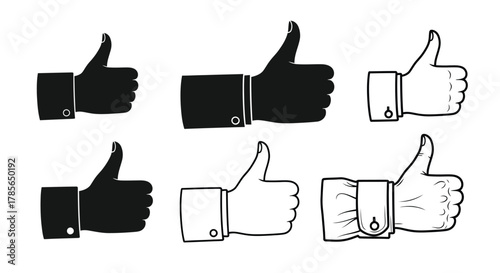 Thumbs up gesture collection expressing agreement and positive feedback