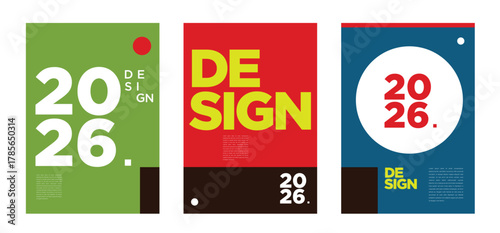 Vivid and futuristic 2026 posters with energetic gradients, abstract shapes, and bold compositions