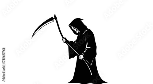 Grim reaper with scythe striking fear as death approaches looming dark