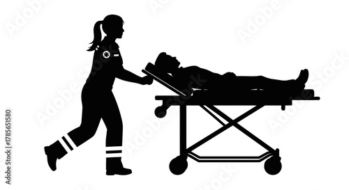 Emergency medical worker swiftly transports patient on gurney urgently