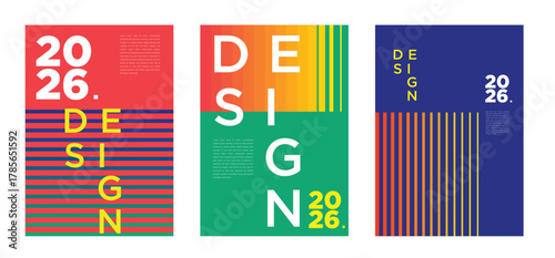 Vivid and futuristic 2026 posters with energetic gradients, abstract shapes, and bold compositions