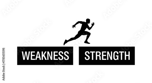 Dynamic runner leaping from weakness to strength with determination