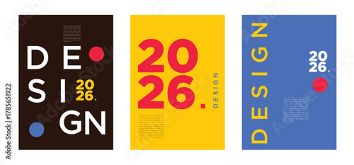 Vivid and futuristic 2026 posters with energetic gradients, abstract shapes, and bold compositions