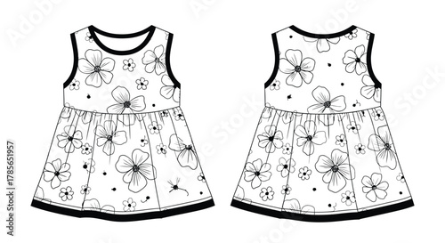 Charming floral print sleeveless dress for kids, front and back views