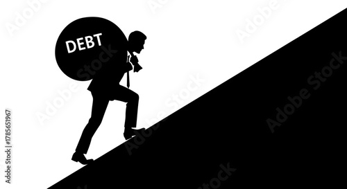 Man struggles uphill carrying heavy burden of debt burden