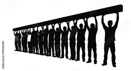 Teamwork lifts together for a common goal, powerful unity and strength