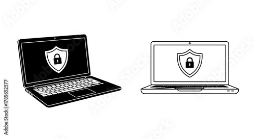 Secure your data with modern laptop and shield icon