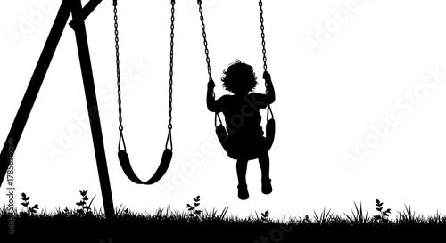 Child swinging joyfully on a playground swing, pure childhood bliss
