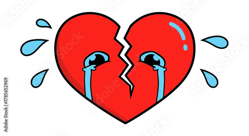 Sad broken heart with tears and water drops