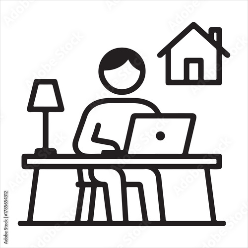 Creative person working remotely from home office setup isolated on white background