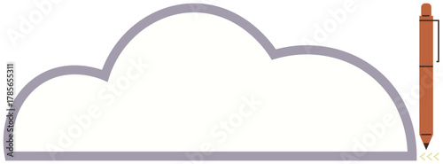 Cloud outline beside a pen representing imagination, writing, innovation, planning, teamwork, strategy, and technology. Ideal for collaboration, design projects content creation productivity