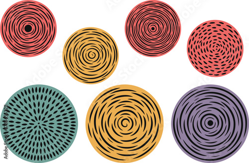 Vibrant circular patterns create a modern, playful design for backgrounds and textiles
